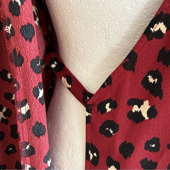 Divided Red Burgundy Animal Print V-Neck Long Sleeve Wrap Dress Size 6 NEW - Picture 10 of 13
